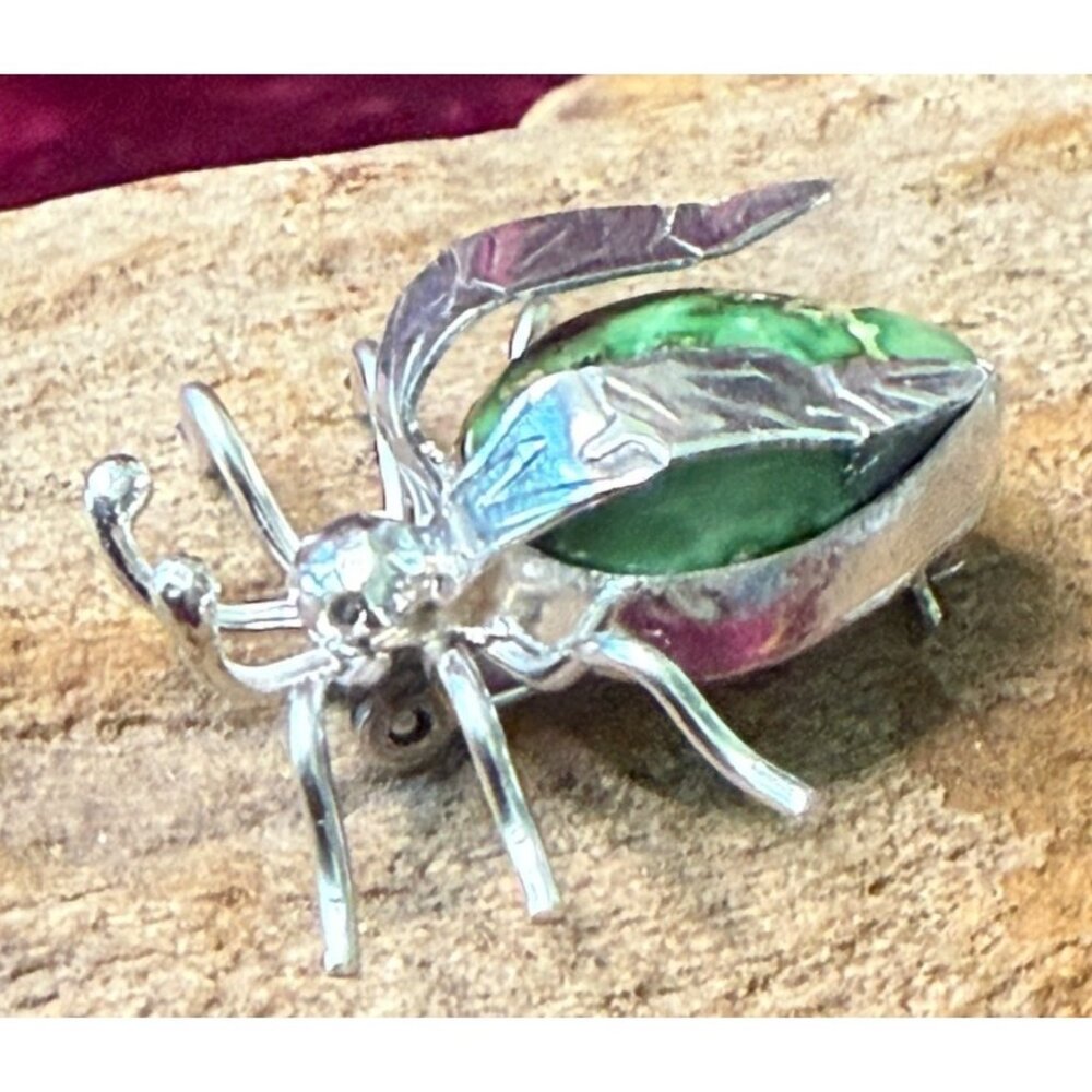 Navajo Sonoran Gold Turquoise Sterling Silver Fly Insect Brooch Pin